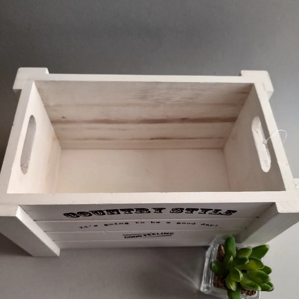 Box Wood Style Country  Rustic White Handles For Coffee Station Wine Towels New